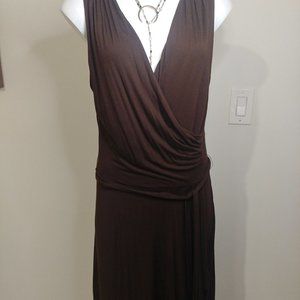 Lauren | Ralph Lauren Chocolate Brown Surplice Jersey Midi Dress